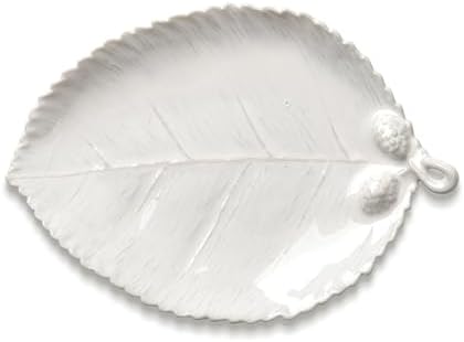 Ceramic Jewelry Dish, Decorative Tray for Rings Earrings Necklaces Bracelet Watch Keys, 4.50" Trinket Tray as Gifts for Women (White Leaf) by GRAMSTORMAX