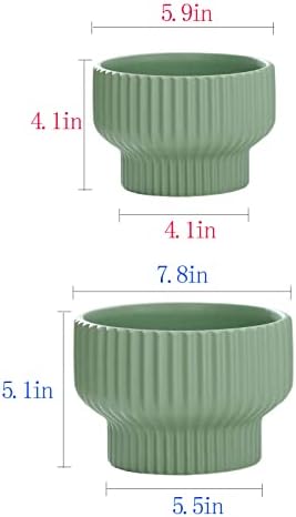 Puoyik 2 Piece Set of Flower Pots 8/6 inches, Ceramic Flower Pots with Drainage Holes, Indoor and Outdoor Plant Flower Planter (7.8/5.9 Green) - Image 2