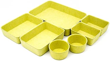 Welaxy Drawer organizers tray Felt storage bins office Desk dividers Morandi Colors Shallow Box 7-Piece round (Linden green) - Image 2