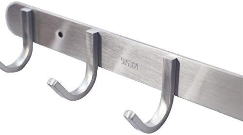 Coat Hook Rack with 8 Square Hooks - Premium Modern Wall Mounted - Ultra durable with solid steel construction, Brushed stainless steel finish, Super easy installation, Rust and water proof