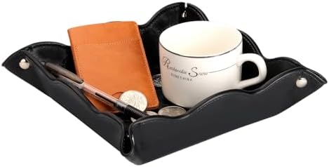 Valet Tray for Men Women - PU Leather Travel Catchall Tray Organizer - Desk Bedside Nightstand Storage Box for Jewelry Key Phone Remote Controller Wallet Watch Glasses Coin Readers -Black - Image 6