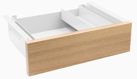 Desky Minimal Under Desk Drawer – Slim Pull-Out Metal Storage Organizer for Sit-Stand Desks, Smooth Glide, Space-Saving Design, Easy Mount, Sublime Teak Laminate & White Frame by Desky