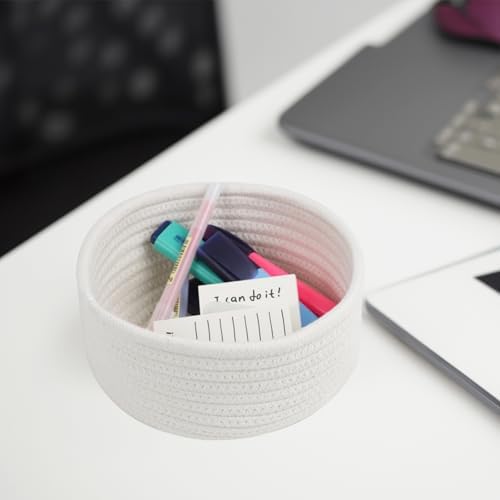 3 Pack Small Woven Cotton Rope Baskets for Organizing, White - Image 2