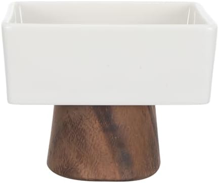 GALPADA White Ceramic Jewelry Holder Tray with Wooden Stand, Minimalist by GALPADA
