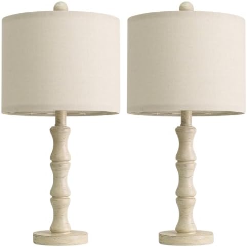 BOBOMOMO 20.5" Farmhouse Bedside Lamps Set of 2, Vintage Nightstand Lamps with Antique White Resin Base & Linen Shade, Small Table Lamps for Bedroom, Living Room, Nursery & Light Neutral Home Décor - Image 6