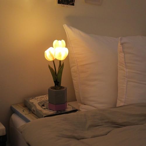 Cordless Flower Table Lamp, LED Battery Operated Portable Light, 2 AA Batteries Included, Bedroom Livingroom Home Decor Night Light, Korean Designer Floral Lamp, Purple - Image 2