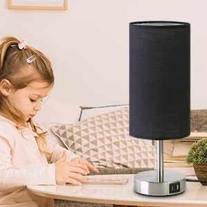Bedside Lamp with USB Port - Touch Control Table Lamp for Bedroom Wood 3 Way Dimmable Nightstand Lamp with Round Black Shade for Living Room, Dorm, Home Office (LED Bulb Included) (Blacl2) - Image 7