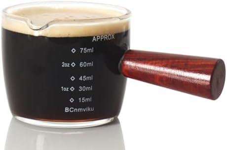 1 Pack Espresso Shot Glass 75ML Triple Pitcher Barista Single Spouts With Wood Handle By BCnmviku by BCnmviku