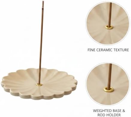 Solid Beige Ceramic Decorative Holder with Weighted Base, Compact Flower Petal Tray for Desk Organization and Home Decor - Image 6