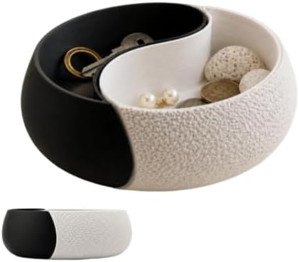 Yin-Yang Catch-All Tray - Black & White Ceramic Organizer | Zen Desk Decor by Unknown