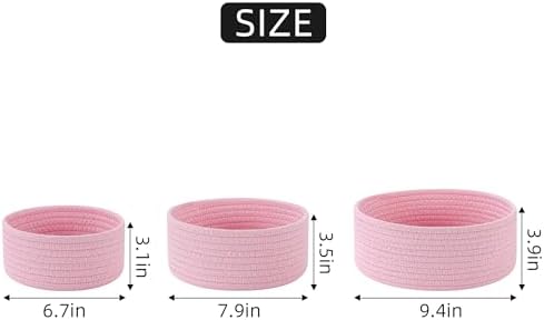 YMhoart Small Basket Cotton Rope Woven Baskets for Organizing Cute Mini Tiny Baskets for Nursery Decorative Boho Round Storage Bathroom Organization Bin Open Storage Bins (Pink) - Image 2