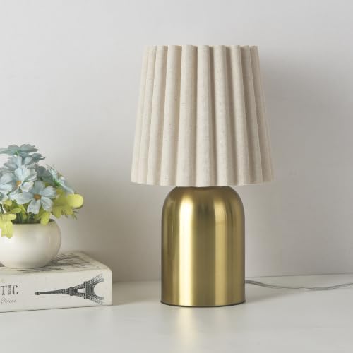 12.2 Inch Mini Table Lamp with Scalloped Wave Linen Shade, Modern Gold Metal Base Cute Nightstand Lamp, Decor Small Desk Light for Bedroom, Living Room, Bookshelf, Kitchen Counter, Kids Room, Office by Unknown