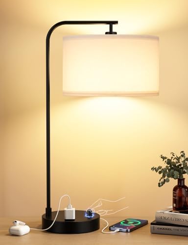20.7" Tall Table Lamp with USB & Outlet, Fully Dimmable Nightstand Lamp by Innqoo