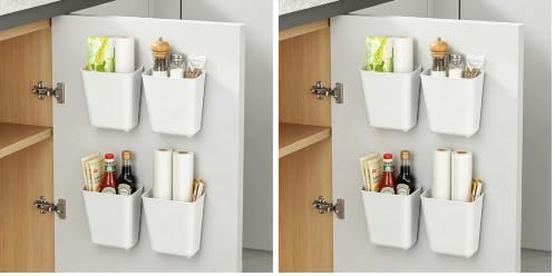 4 Piece Kitchen Cabinet Door Storage Box,Self Adhesive Wall Mounted Storage Box,Wardrobe/Bathroom/Refrigerator Small Items Organizer (Pack of 2) by Nmgkokew