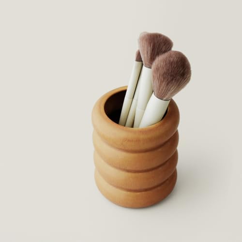 WENSHUO Ceramic Pen Holder for Desk, Makeup Brush Holder, Caramel Brown - Image 4