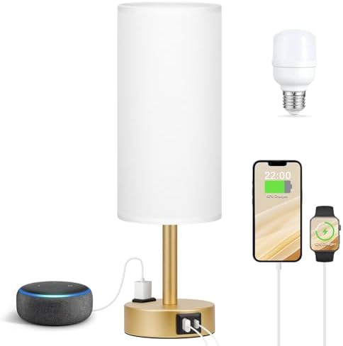 Fenmzee Gold Bedside Lamp for Bedroom, Dimmable Touch, USB A+C, AC Outlet - Image 5