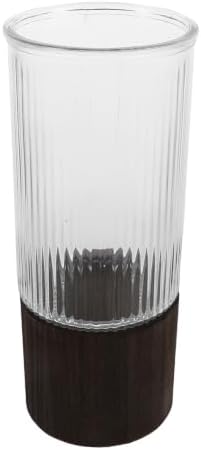 UKCOCO Glass Vase with Wood Stand, Rustic Striped Cylinder for Home Decor by UKCOCO%EF%BC%9ALightupabetterhome