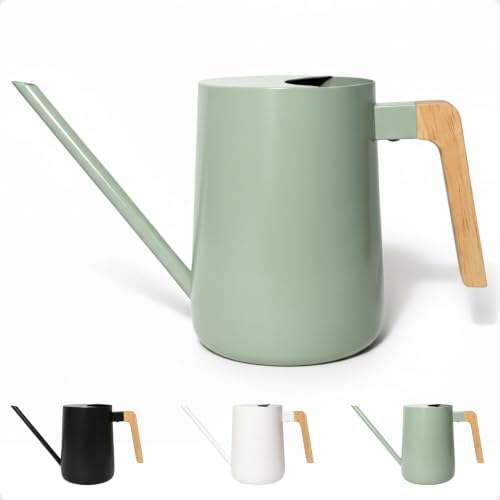 Metal Small Indoor Watering Can with Long Spout & Real Wood Handle, 35oz by HBDesignCo