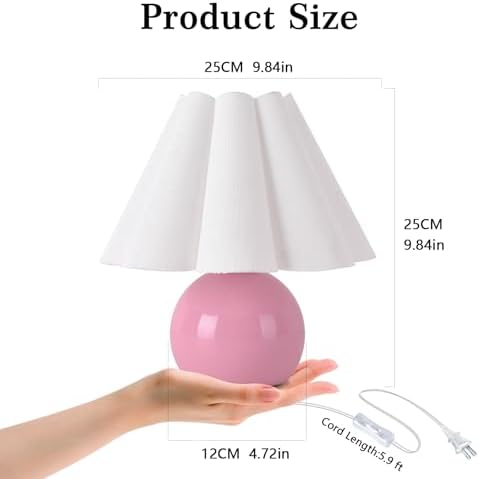Pink Small Bedside Mini Table Lamp for Bedroom, Cute Bedroom Lamps for Nightstand, Cute Mini Table Lamps for Small Spaces with Scalloped Shade for Kitchen Counter, Bookshelf, Kids Dorm, Home Office - Image 3