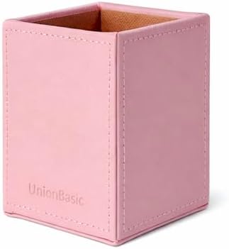 UnionBasic Square Pen Holder, Leather Pencil Cup, Desktop Caddy Stationery Organizer, Taiga Pattern Leather, Pink - Image 7