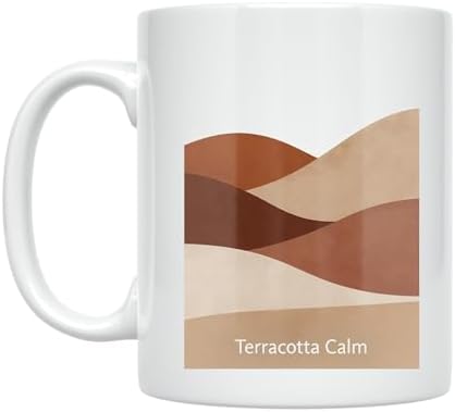 Minimalist Coffee Mug - Terracotta Calm Design - 11 oz White Ceramic - Earthy Aesthetic by Unknown