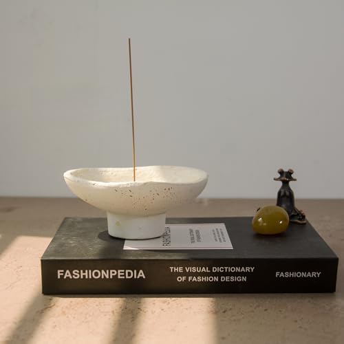 Handmade Rustic Terracotta Incense Holder, Wabi‑sabi Ceramic Palo Santo& Sage Sticks Bowl, Minimalist & Retro Blow, A Spiritual Decor for Yoga&Meditation (Off-White) by LIADNXY