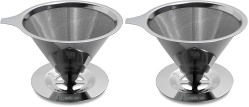 The London Sip Stainless Steel Coffee Dripper Pour Over Coffee Maker, Coffee Slow Brewing Accessories for Home, 1-4 Cup (Pack of 2) by TheLondonSip