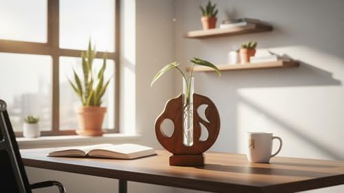Plant Propagation Station Stand with Single Glass Test Tube Indoor Desktop Terrarium for Hydroponics Water Plant Cutting Flower Vase Planter Home Office Garden Decor Plant Lover Gifts - Image 3