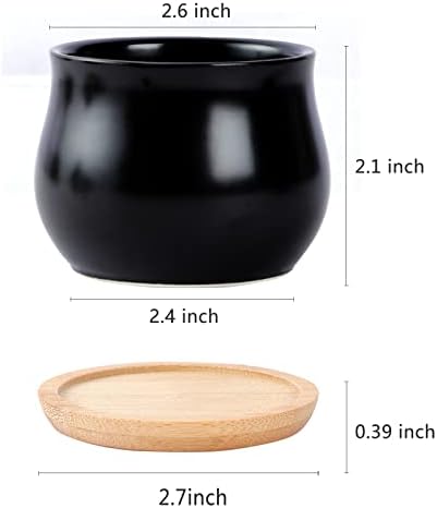 SHECIPIN 8 Pack Succulent Plant Pot, Matte Black Mini 2.6 inch Ceramic Flower Planter Pot with Bamboo Tray, Small Pots for Plants, Plants Not Included - Image 2