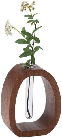 Solid Wood Glass Vase, Solid Wood Test Tube Creative Walnut Vertical Desk Hydroponics, Enhances Home and Office Environment, Small Size, for Home Decoration and Office (L) by Unknown