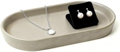 Matte Taupe Ceramic Bathroom Tray for Countertop – Minimalist Vanity Organizer Dish for Perfume, Jewelry & Soap, Oval Decorative Tray for Sink, Dresser, Kitchen or Coffee Bar (Gray) - Image 6