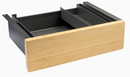 Desky Minimal Under Desk Drawer – Slim Pull-Out Metal Storage Organizer for Sit-Stand Desks, Smooth Glide, Space-Saving Design, Easy Mount, Bamboo & Space Gray Frame by Desky