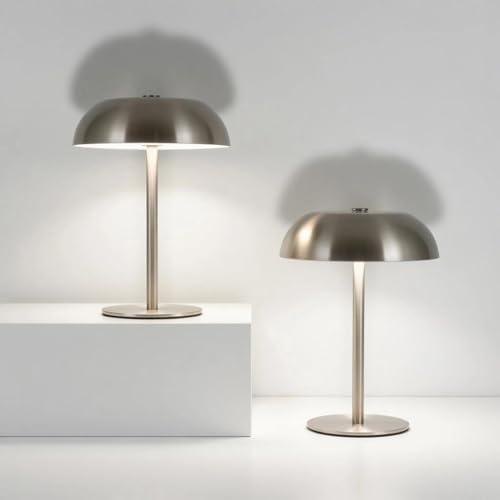 2 Pack Portable LED Mushroom Table Lamp, Metal Cordless Desk Night Light, Stepless Dimming Touch Lamp with 3 Colors for Bedroom Bedside Restaurant Bar, Sliver by Zoeger