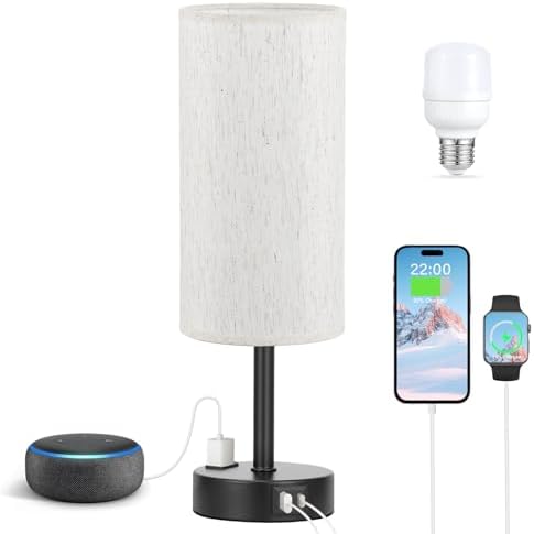 Fenmzee Turquoise Bedside Table Lamp, Dimmable Touch, USB A+C, AC Outlet - Image 6