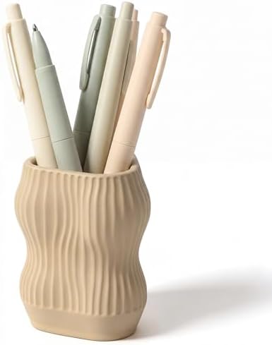 Aesthetic Desk Organizer Boho Pen Holder Modern Pencil Holder Beige Plastic Makeup Brush Organizer for Office Desk Accessories Stylish Home Office Art Decor Supplies(Stylish) by Unknown