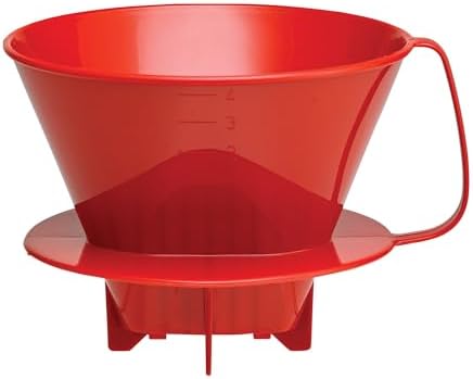Fino Pour-Over Coffee Brewing Filter Cone, Number 4-Size, Red, Brews 8 to 12-Cups by Fino
