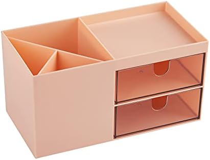 LETURE Office Desk Organizer with drawer, Office Supplies and Desk Accessories, Business Card/Pen/Pencil/Mobile Phone/Stationery Holder Storage Box (Pink) - Image 5