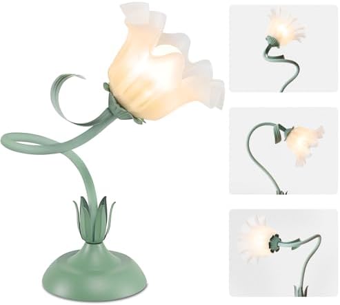 Cute Flower Desk Lamp, 3 Color Temperature Table Lamp with LED Bulb, Vintage Bedside Lamps, Reading Lamps with Soft Light for Bedroom, Living Room by Fuzzbopn