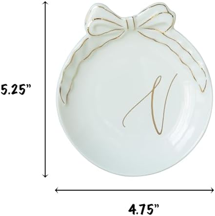 COLLECTIVE HOME Ceramic Jewelry Tray, Monogram Trinket Dish with Bow (V) - Image 2