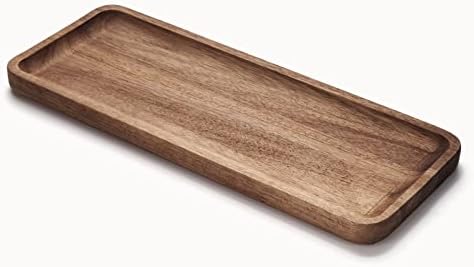 Bathroom Vanity Tray, Acacia Wood Counter Tray, Toilet Tank Tray, Appetizer Charcuterie Snack Serving Board, 13.8 x 5.5 x 0.8 inch by YANGQIHOME
