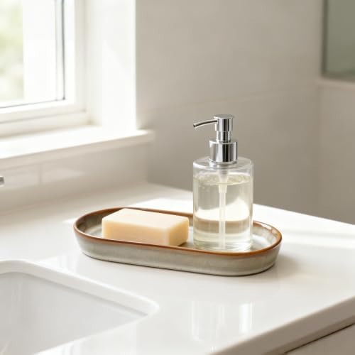 Ceramic Bathroom Vanity Tray, Oval Vanity Dish for Bathroom Countertop, Dresser Top, Kitchen & Coffee Bar, for Jewelry, Perfume, Candle, Soap(Kiln Glaze White) - Image 2