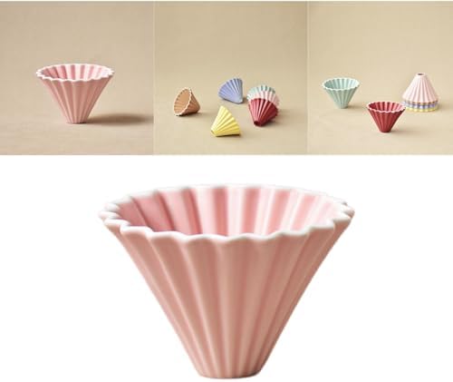 Pink Ceramic Coffee Dripper - 10.3×7.8cm Origami Style V60 Pour Over Filter, Deep Groove Design Promoting Even Water Flow, Heat Retention for Hand Brewed Coffee at Home, Cafe, or Office by Boxonly