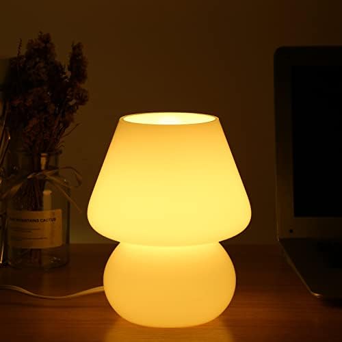 BSOD Mushroom lamp,Glass Mushroom Bedside Table Lamp Translucent Murano Vintage Style Striped Small Nightstand Desklamp Swirl Light for Home Decor, Dining, Living, Bedroom, Gift (Matte White) by BosendaOpto