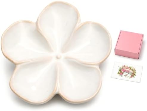 Ceramic Flower Jewelry Ring Trinket Dish Tray, Gifts for Women, White by Rfirady