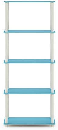 Furinno TURN-N-TUBE Storage Shelves, 5-Tier Book Shelf, Corner Shelf, Toolless Open Shelves, for Organization and Storage, Living Room, Garage, Home Office, Light Blue - Image 6