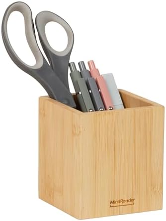 Mind Reader Pen Cup, Accessory Holder, Desktop Organization, Office, Bamboo, 3.5"L x 3.5"W x 3.875"H, Brown by MindReader
