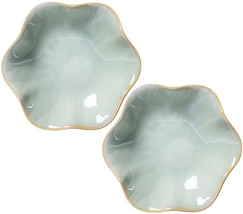 2Pcs Ceramic Jewelry Dish - Lotus Leaf Shape, for Ring Holder Necklace Small Key, Suitable for Mother Friend Sister, Gifts for Women, Cute Plate Trinket Tray, Home Decor (Green-2PCS) by Koyzsen