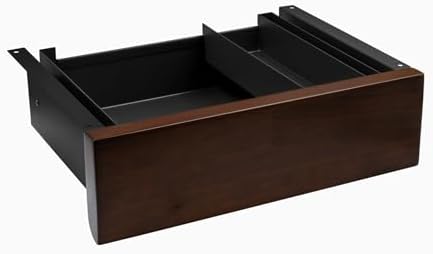 Desky Minimal Under Desk Drawer – Slim Pull-Out Metal Storage Organizer for Sit-Stand Desks, Smooth Glide, Space-Saving Design, Easy Mount, Dark Walnut Rubberwood & Black Frame by Desky