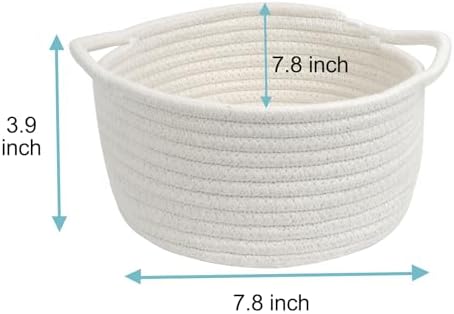 Small Woven Cotton Rope Gift Basket with Handle, White - Image 6