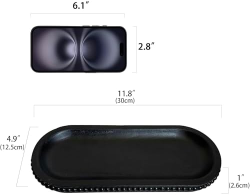 dwellington Wooden Farmhouse Decorative Tray, 12in Rustic Beaded Tray for Living Room Decor, Kitchen Table Décor, Oval Coffee Table Serving Tray (Black) - Image 2